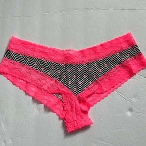 Victoria’s Secret pink with black&white striped in the middle cheeky panty